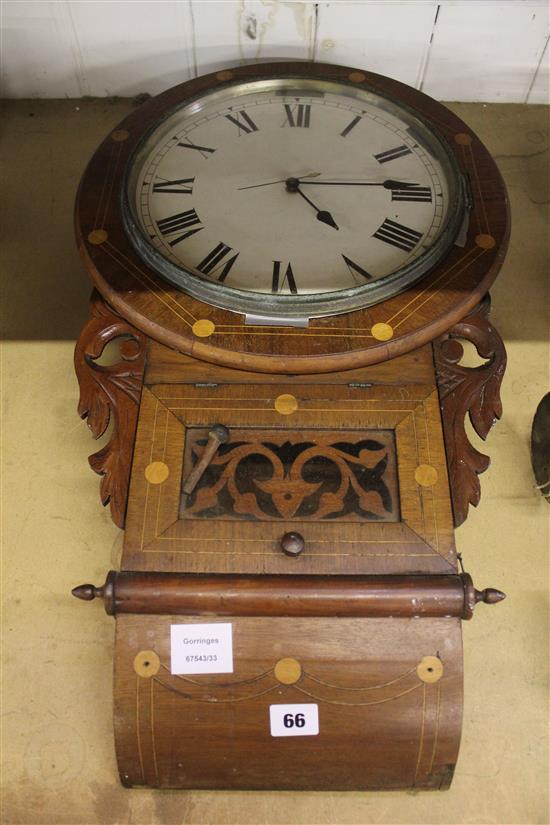 Mid Victorian inlaid walnut drop dial eight day wall timepiece